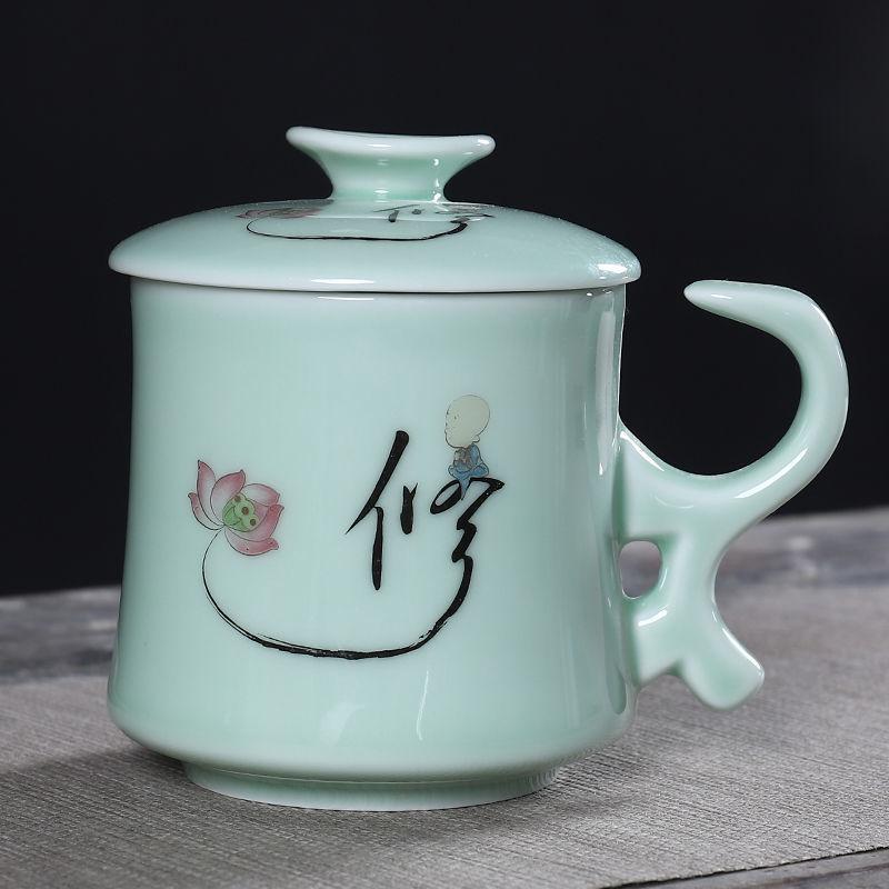 Ceramic Tea Cup with Lid Filter Tea Office Mug Jingdezhen Tea Set Celadon Cup Water Cup Teacup Mark Cup Drinkware