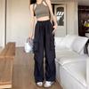 Women High Waist Wide Leg Cargo Pants Thin Drawstring Multi Pocket Loose Casual Outdoor Trousers