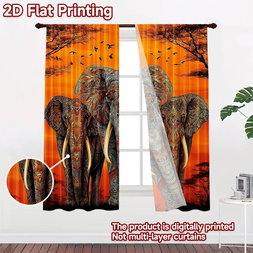 2D flat printing 2pcs Curtain Party Window Curtains Autumn Elephant Parade Digital Printed Polyester Drapes Birthday Party Use
