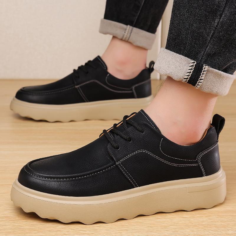 Spring Autumn New Designer Shoes for Men Solid Color Fashion Casual Leather Shoes Male Retro Korean Lace Board Shoes Man