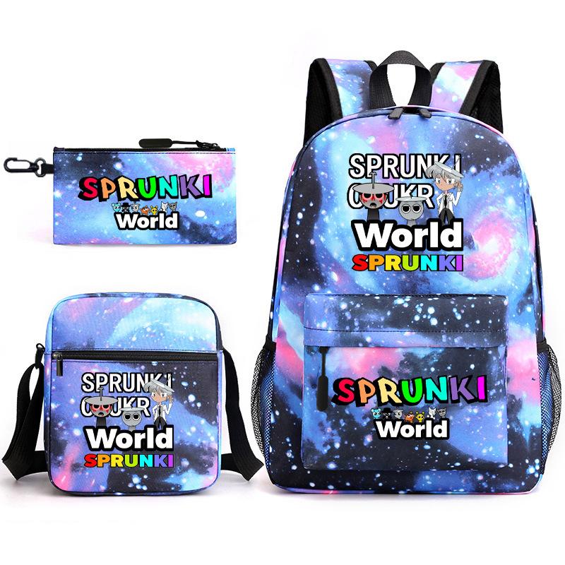 New rhythm box game merchandise primary school bag sprunki cartoon starry sky backpack 3-piece set D