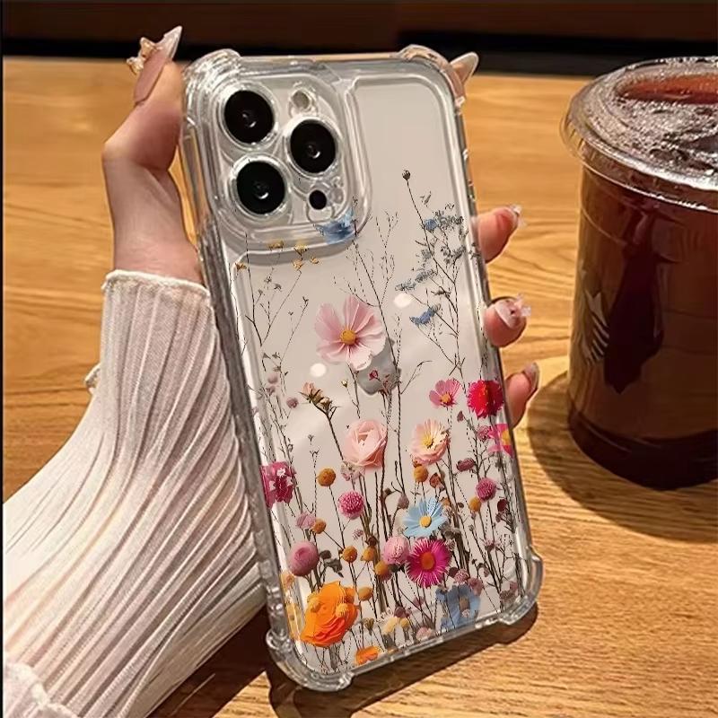 Transparent INS Style Multi Color Real Flower Phone Case For iPhone 17 11 13 12 14 15 16 Pro Max XS XR 15 16 Plus Soft Cover