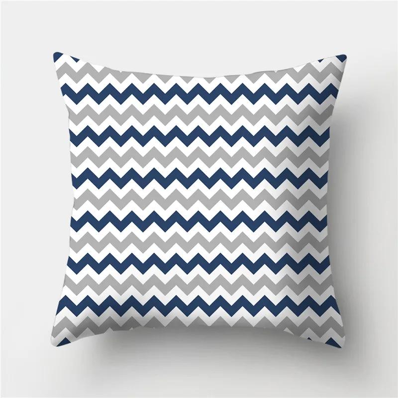 Sofa Cushion Pillow Home Decor Pillowcase Geometric  Cover Blue Grey  Decoration