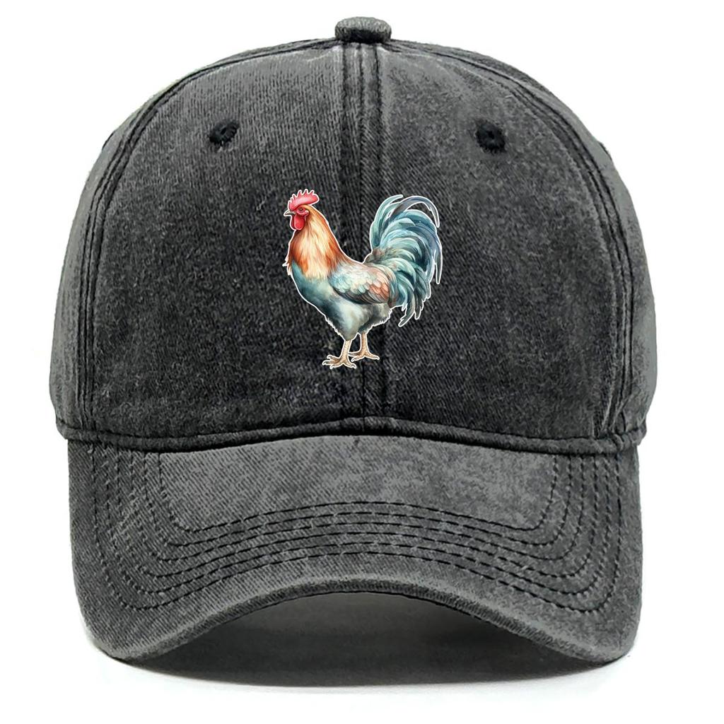 Lifelike Rooster Print Snapback Sun Hat, Animal Flat Cap Slouchy Cozy Retro Curved Brim Adjustable Baseball Cap
