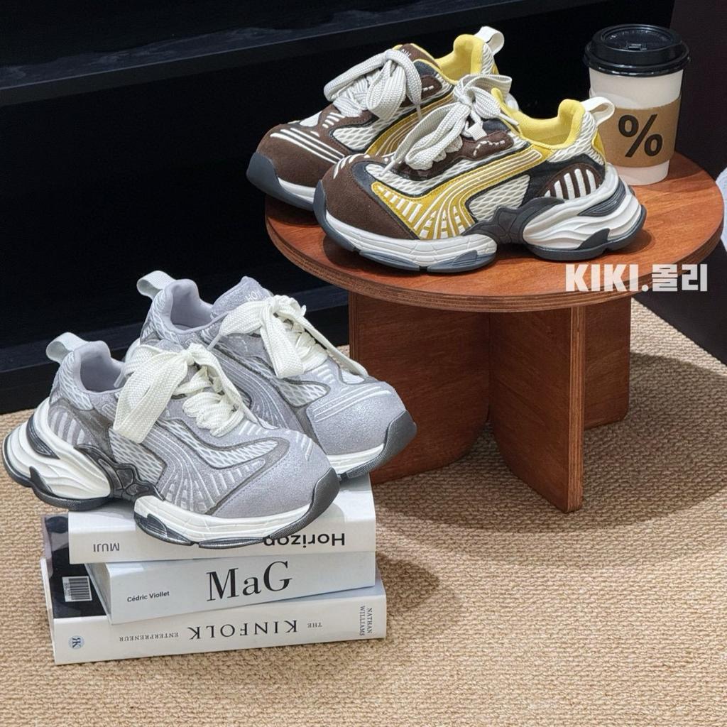 Platform dad shoes women's spring summer 2025 new retro gray pair of shoelaces crooked head niche casual sports shoes