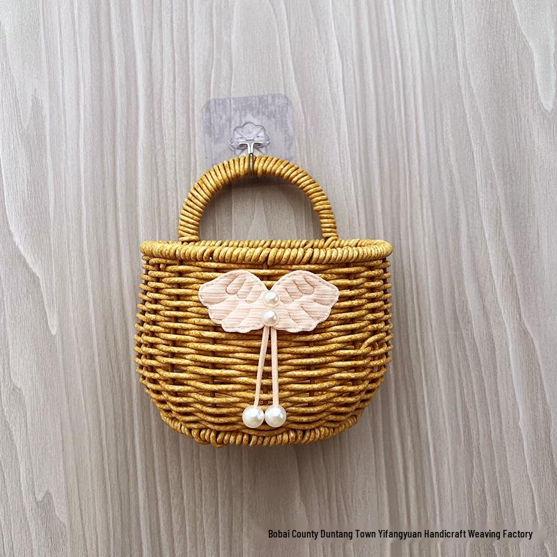 Wall-Mounted Rattan-Style Storage Rack for Kitchen & Bathroom