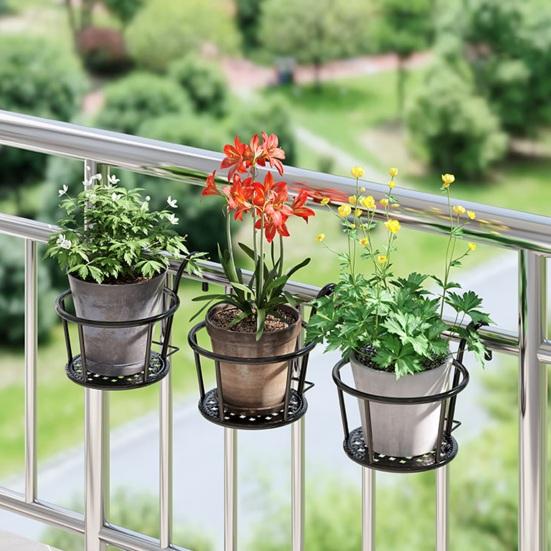 2Pcs Hanging Basket Hook-Type Nail-Free Installation Double-Hook Design Anti-Rust Coating Load-Bearing Frame Hanging Garden Rack