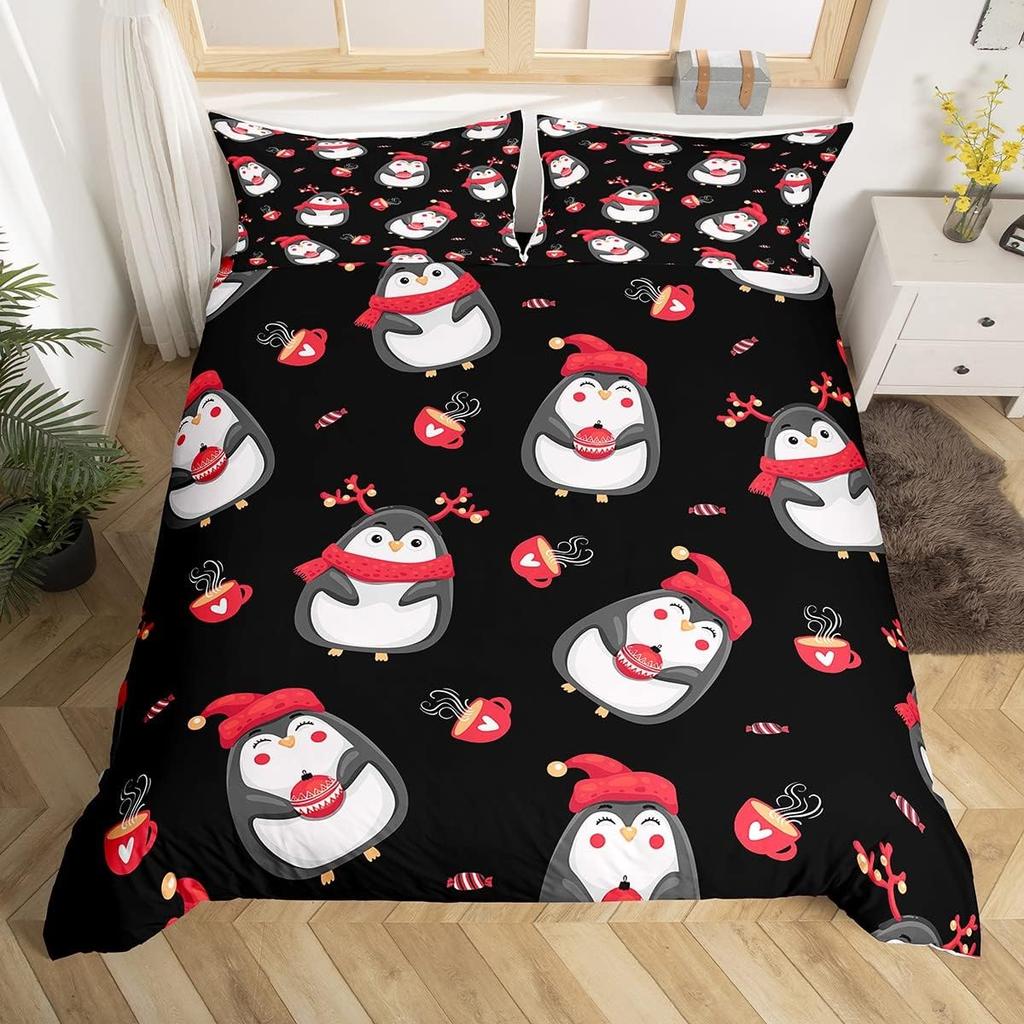 Cartoon Penguin Duvet Cover Full King for Girls Boys New  Gift Christmas Theme Bedding Set Christmas Tree Comforter Cover