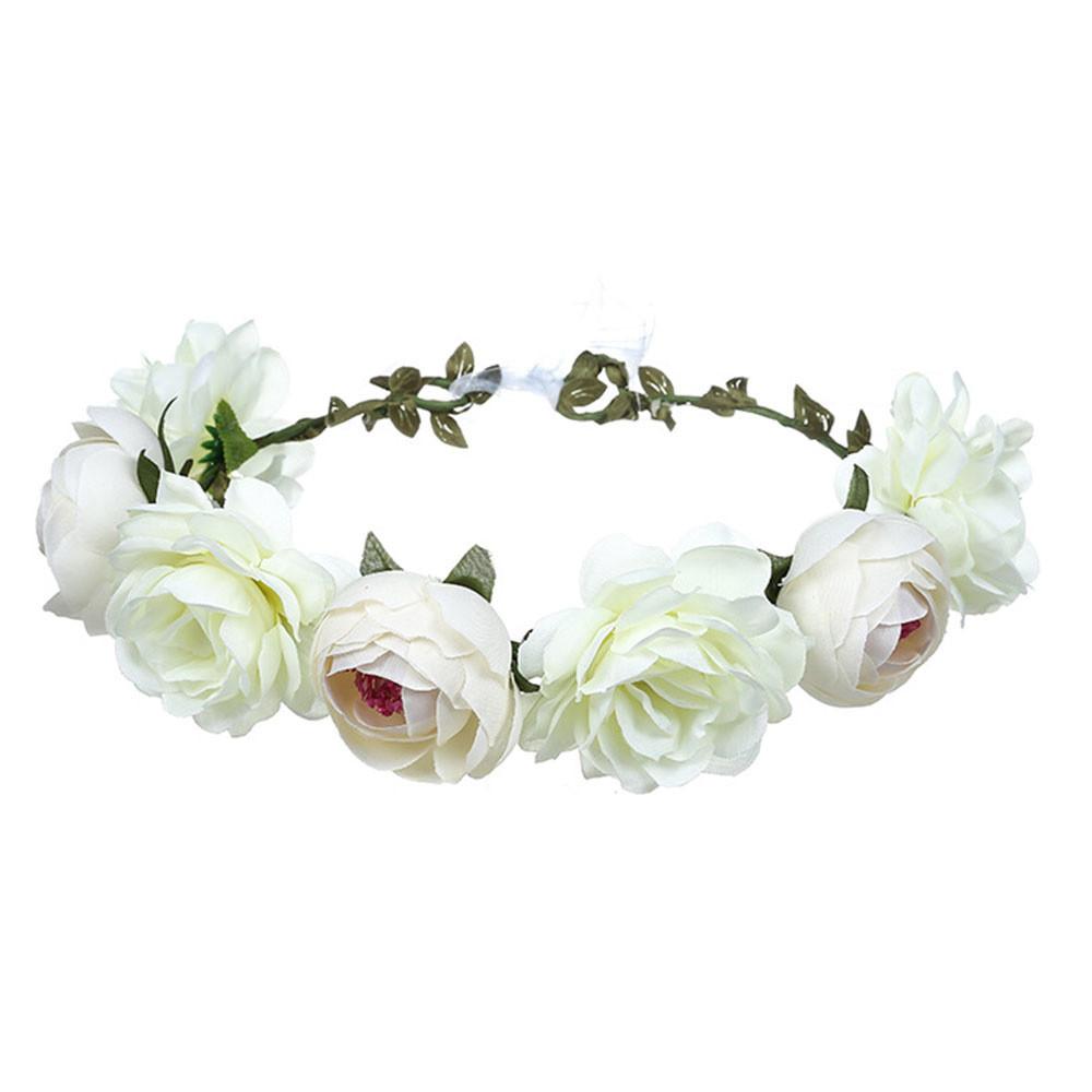 Mode Bohemia Girlang Rosblomma Krona Damhuvudband med Justerbart Band Flickor Blommig Krans Brud Halo Huvudprydnad