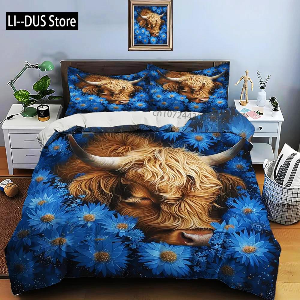 Highland Cattle Print Bedding Set Cute North American Duvet Cover 1 Duvet Cover 2 Pillowcases Adult And Kids Bedding Set Luxury