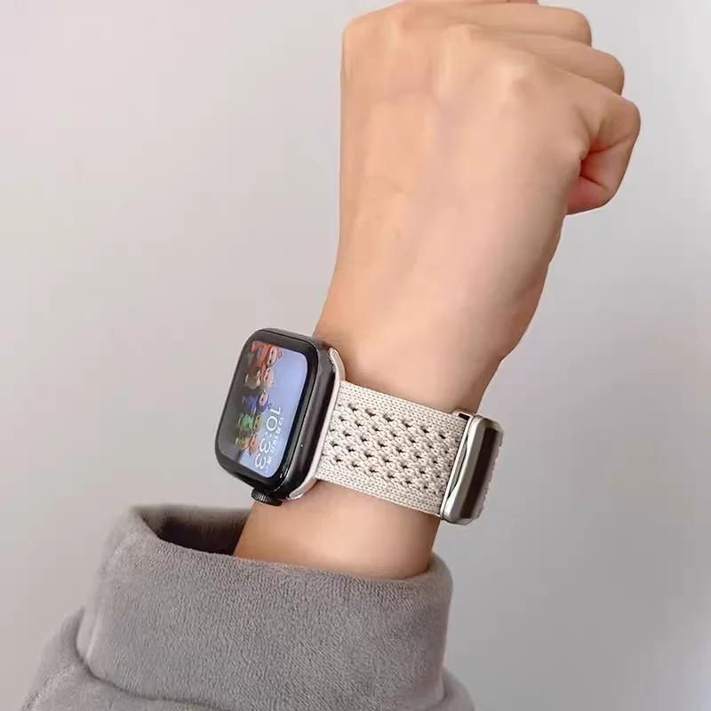 Nylon Woven Magnetic Watch Band For 49mm 46mm 45mm 44 42 41mm Men'S Women'S Knitted Nylon Watch Band for IWatch Series 10 9 8 7