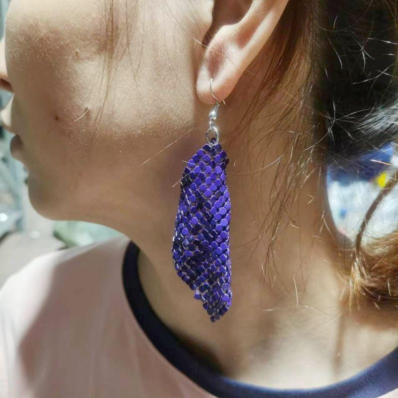 European and American Cross-Border Supply Fashion Earrings Metal Sequin Tassel Earrings Creative New Square Geometric Long Earrings