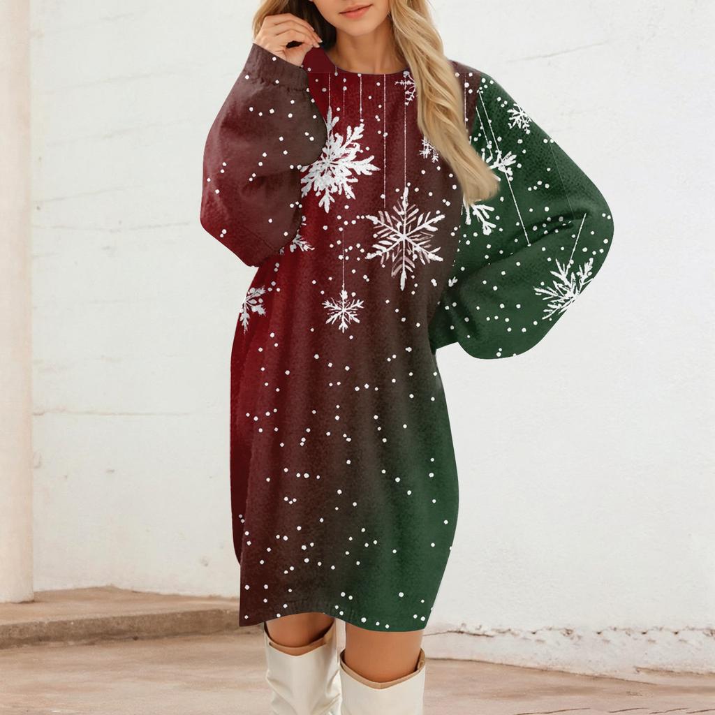 Women's Round Neck Casual Long Sleeve Plush Dresses