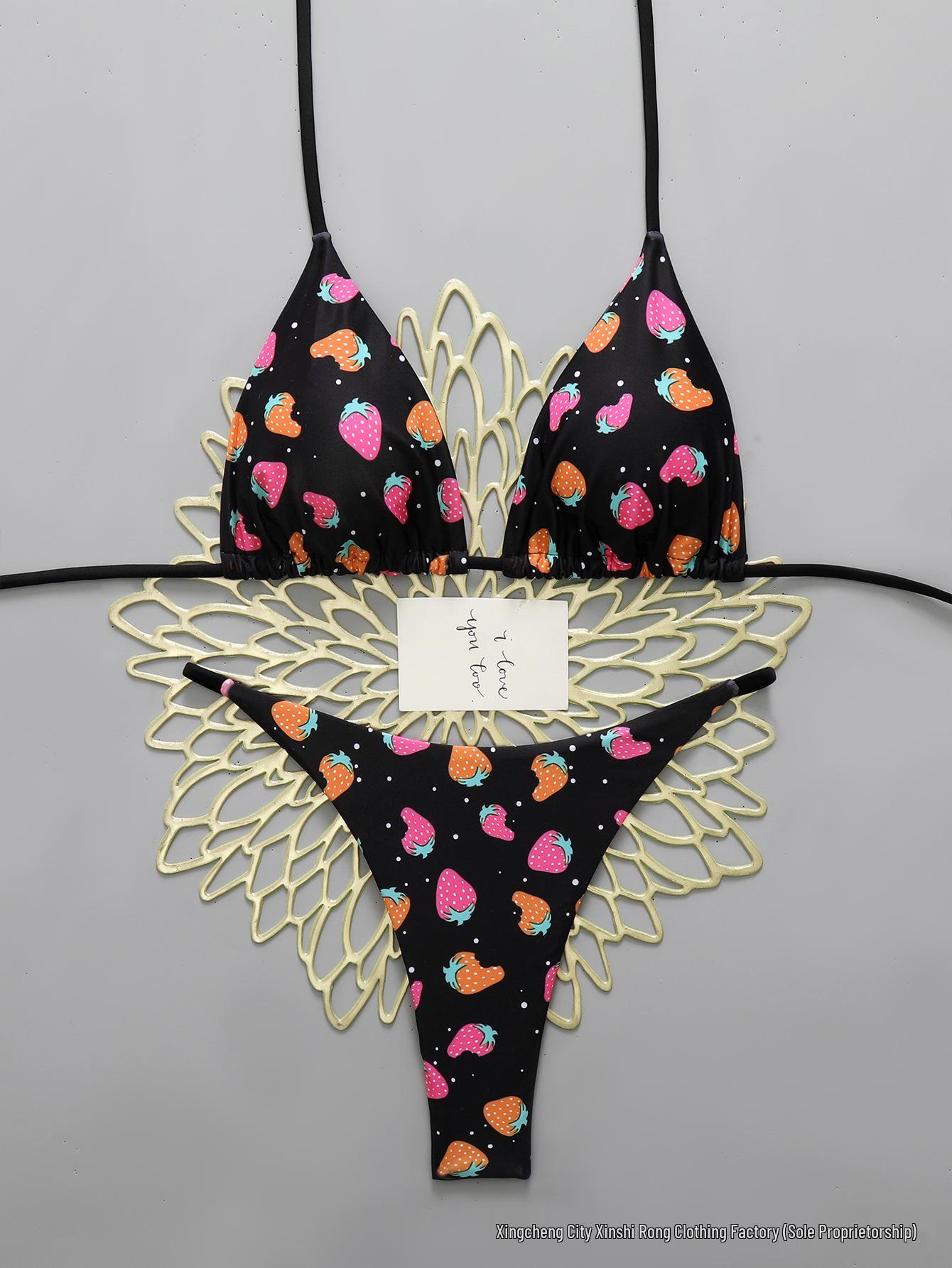 Европейский и американский 2026 Горячий Стиль Сексуальный Раздельный Бикини-Тонга Купальник L чёрный