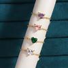 Pink Purple Green Zircon Heart Pull-out Chain Adjustable Rings For Women Fashion New Jewelry Gift Party Wedding Anillos Mujer
