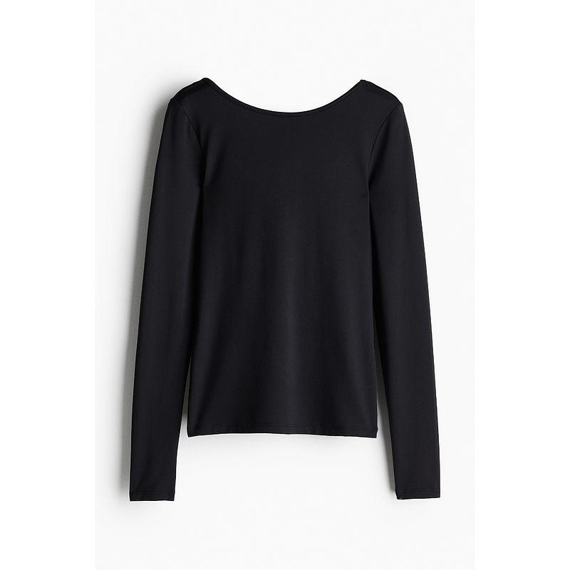 

HM Women s T-shirt Fall Fashion Low Open Back Fine Fiber Back Spoon Collar Top 1243657 Black 160/88(S)