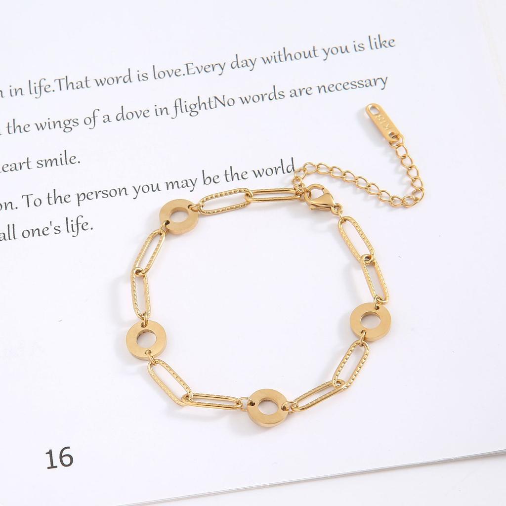 Fashion Titanium Steel Chain Bracelet for Women 4 Rings Buckle Gold Anklet Simple Female Bracelet Jewelry