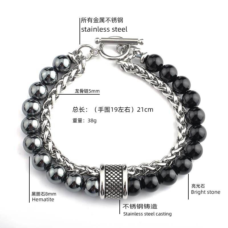 1 Stück Herren Armband aus mattem Edelstahl mit Tigerauge Stein Armband - Herren Schmuck Armband