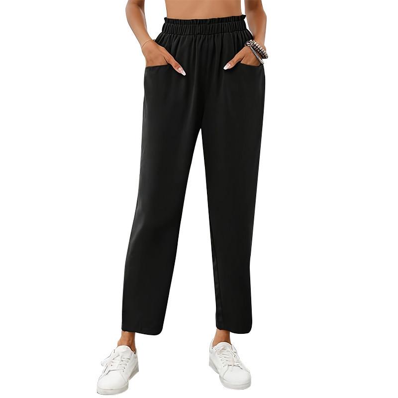 Women Black Casual Summer New Baggy Fashion High Waist Pants Summer Solid Basic Pants Streetwear Commuting Trousers On Sale