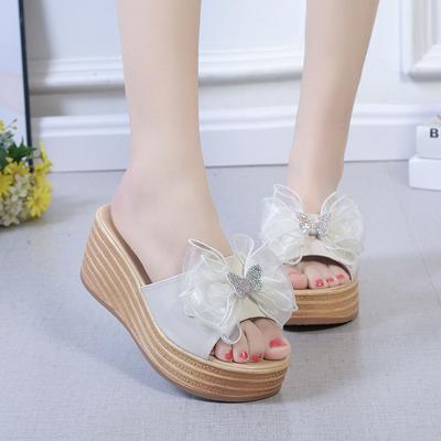 Fashion Summer Women Slippers Platform Open Toe Female Summer Outdoor Beach Slides Women Wedges Sandals Platform Slippers Crystal Bow