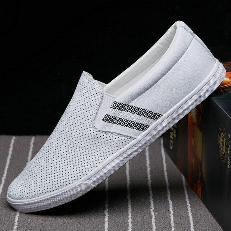 

2026 Spring Summer Casual Shoes Mens Slip-ons Flat Comfortable Black White Shoes Soft Classic Brand Male Footwear 42 білий