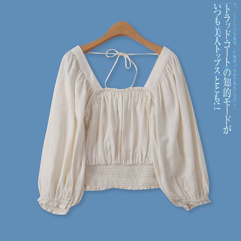 

Women s Clothing Summer and Autumn New Lace up Slim Fit Top Shirt Blue S