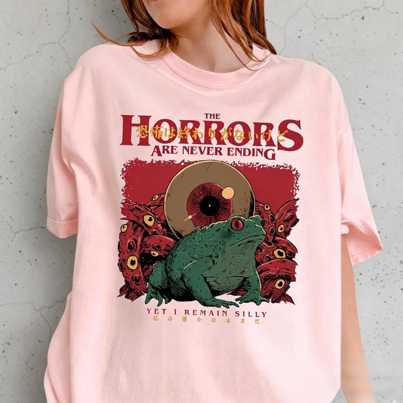 Horrors Are Never Ending Frog Silly Horror Tshirt Meme Funny Gifts Unisex Printed Tshirt Tops Allmatch Regular Short Sleeve