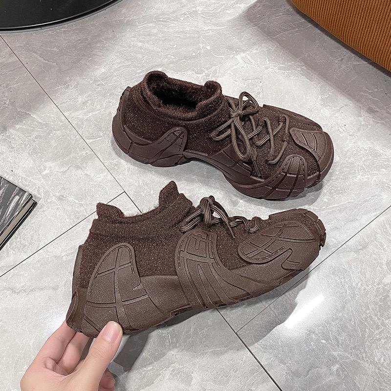 fashion Women's Sports Shoes Breathable Dad Shoes Autumn New Style Fly Knit Socks Versatile Thick-soled Women's Running Shoes