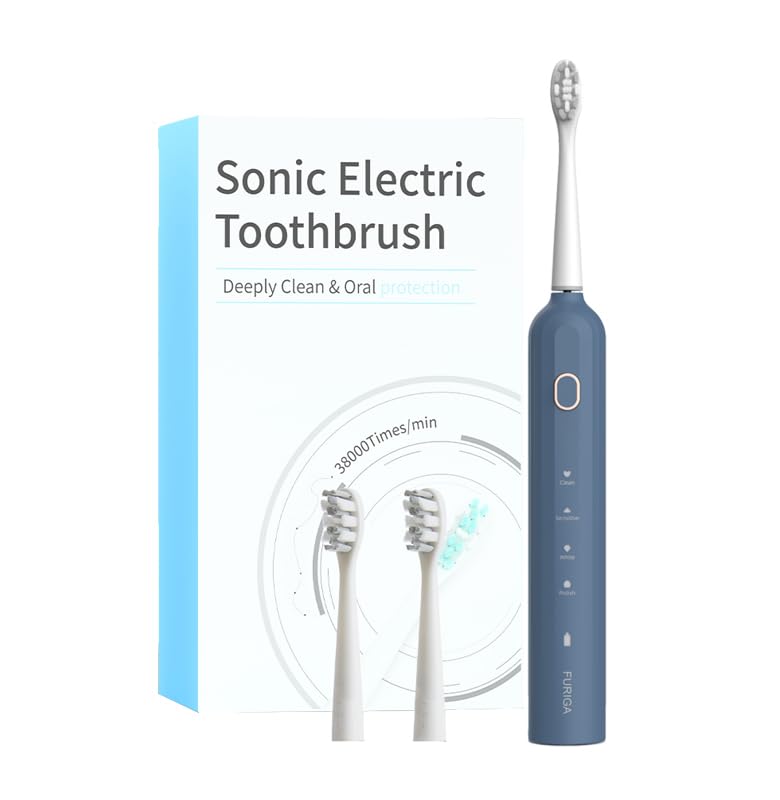 Electric Toothbrush, Sonic, Rechargeable, Beginner-Friendly, 2 Replacement Brush Heads, IPX7 Waterproof, Soft, Whitening, Interdental Cleaning,
