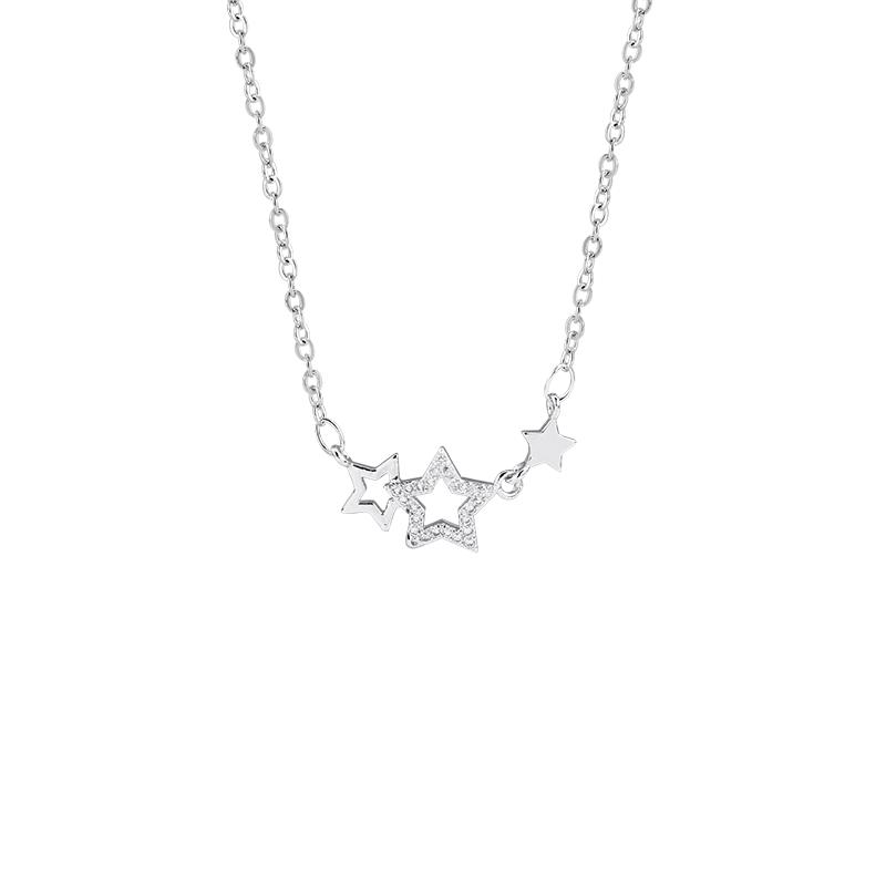 Trendy Silver-Plated Clavicle Necklace with Stone Stars - Cute Korean Jewelry, Perfect Birthday Gift