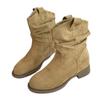 Retro round head stacking boots autumn new merard high heel western cowboy knight boots medium boots short boots