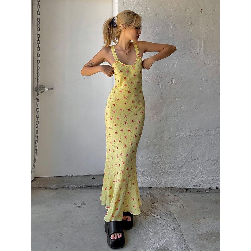 Floral Suspender Sexy Fishtail Dress Floral Sexy Suspenders Fishtail Dress