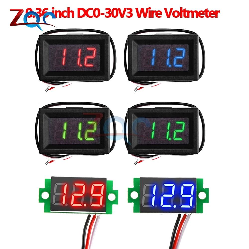 DC 3-30V Digital Voltmeter Voltage Tester Gauge LED Display 3-wire Cable Volt Meter for Car Motor Panel Mount 0.36 Inch