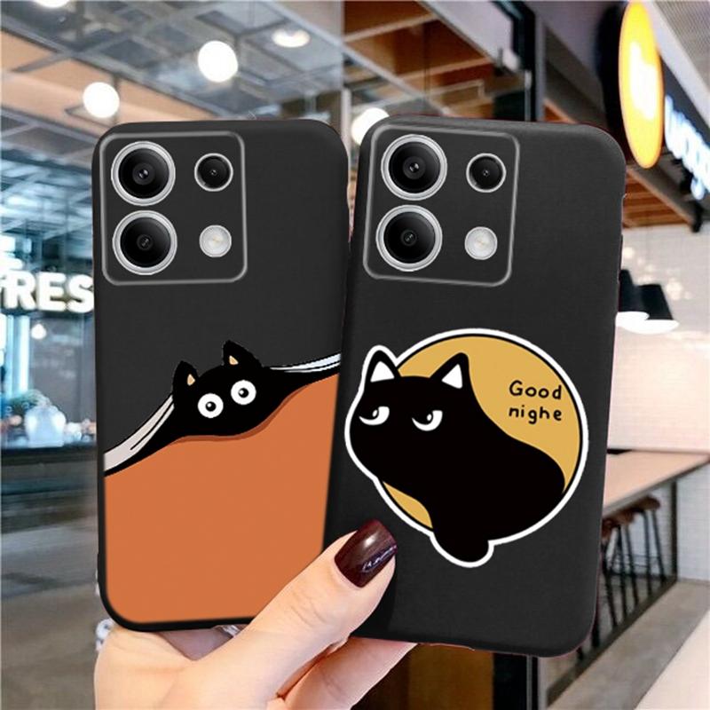 Funny Cat Patterned Soft Black Silicone Phone Case For Samsung Galaxy A55 A54 A34 A15 S24 Xiaomi Redmi Note 13 Pro Camera Shockproof Protective Cover