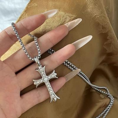 Hot Punk Hot Sale Retro Red Cross Pendant Necklace Girl Chain Personality Hip Hop