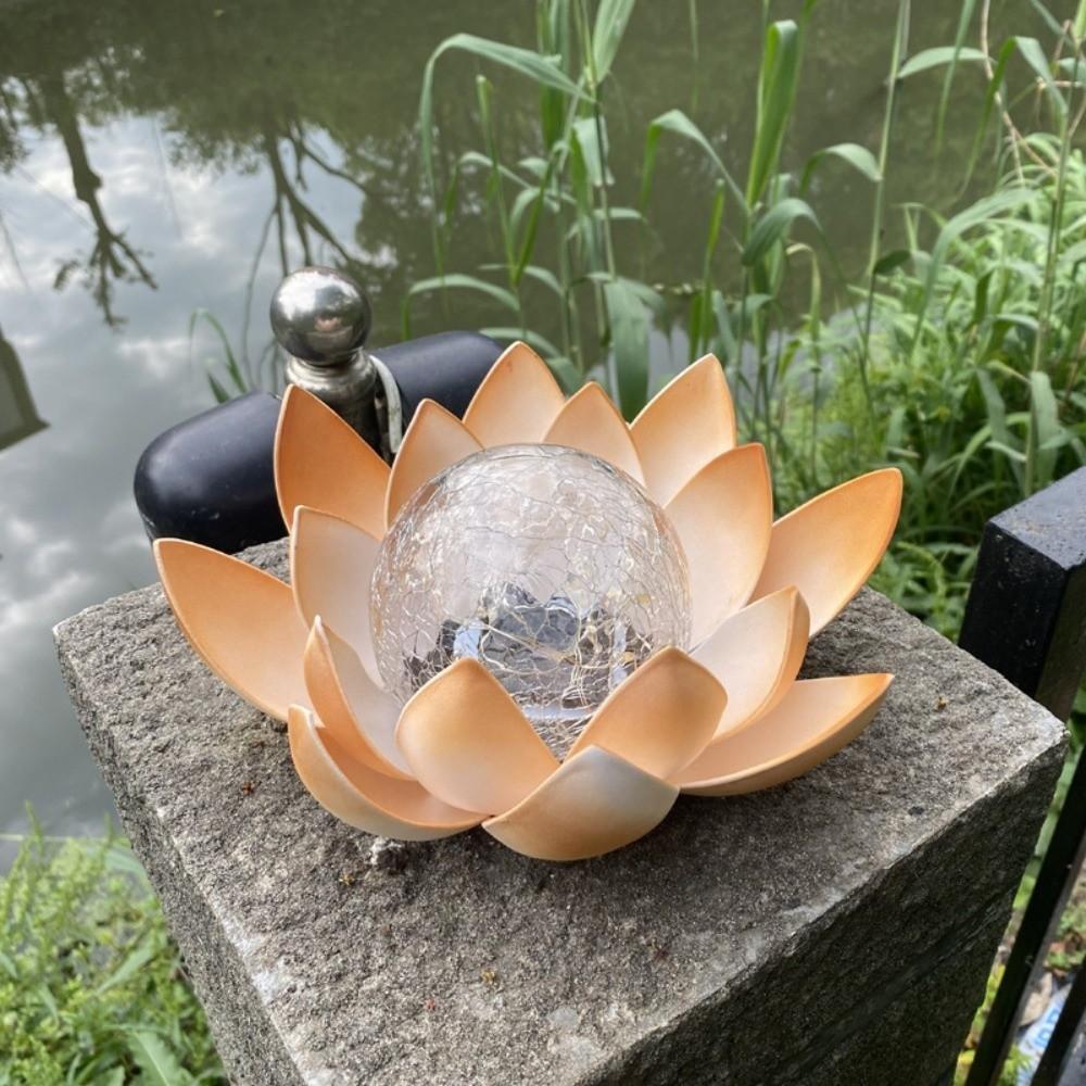 LED Solar Lotus Lamp Crack Glass Ball Flower Lawn Ornament Artistic Garden Lawn Light Lawn Yard A