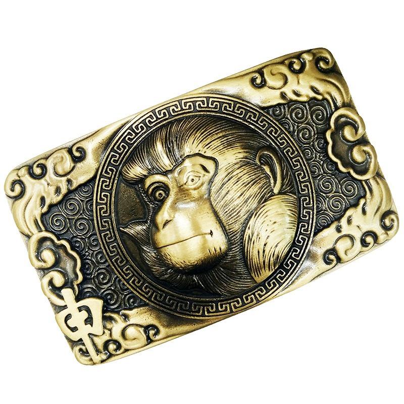 Zodiac Pure Copper Belt, Button Head Men's 3.8 Belt, Head Brass Solid Full Brass Belt Head Clip