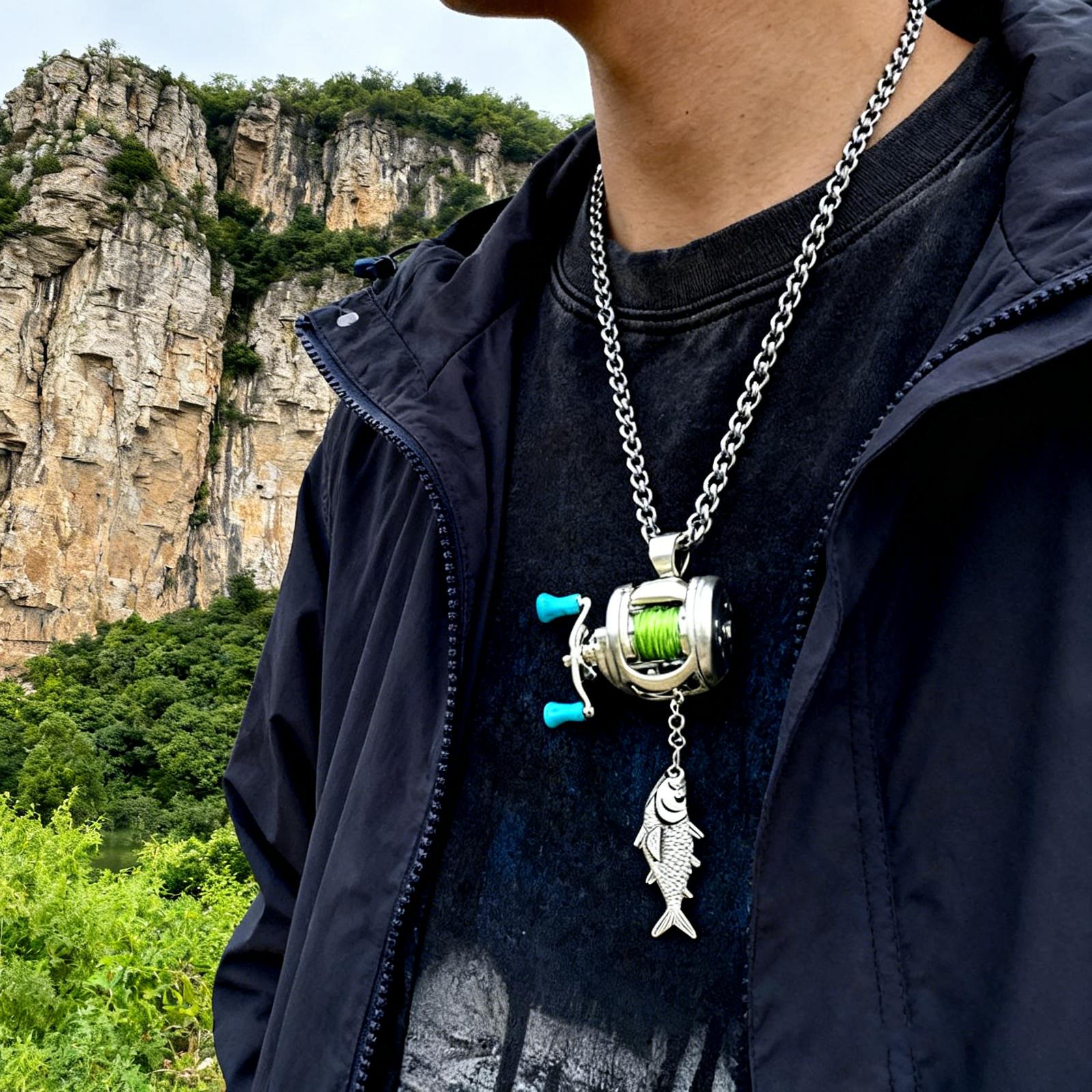 

Ювелірний набір «Рибальська котушка», Функціональне кільце та підвіска-кулон з рибним шармом, Реалістичні прикраси на рибальську тематику, Для щоденного носіння та риболовлі One Size