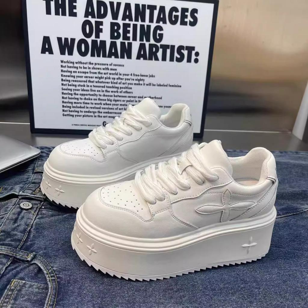 Small man thick-soled heightening little white shoes women's shoes 2025 new muffin shoes versatile ins trendy casual sports shoes