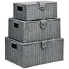 Set aus 3 Aufbewahrungskörben aus PE-Rattan, mit Verschluss, Tragegriffen, 35,5 cm x 28,5 cm x 18 cm, Grau
