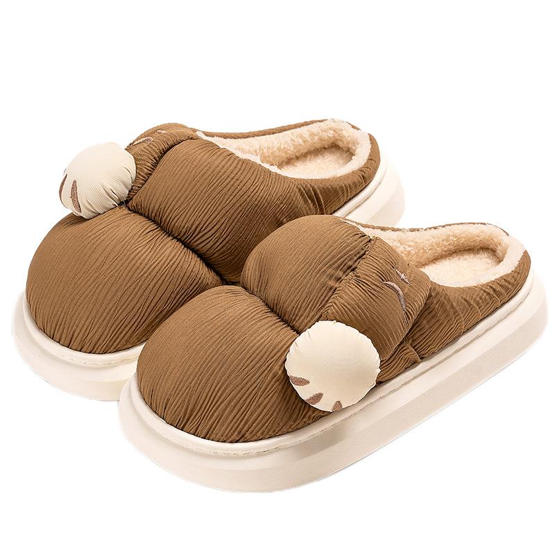 

Милые мультяшные хлопковые тапочки с кошачьей лапкой, зимние новые, конфетных цветов, бархатные, теплые, мягкие, на толстой подошве, с высотой, хлопковые тапочки 44-45 темный кофе