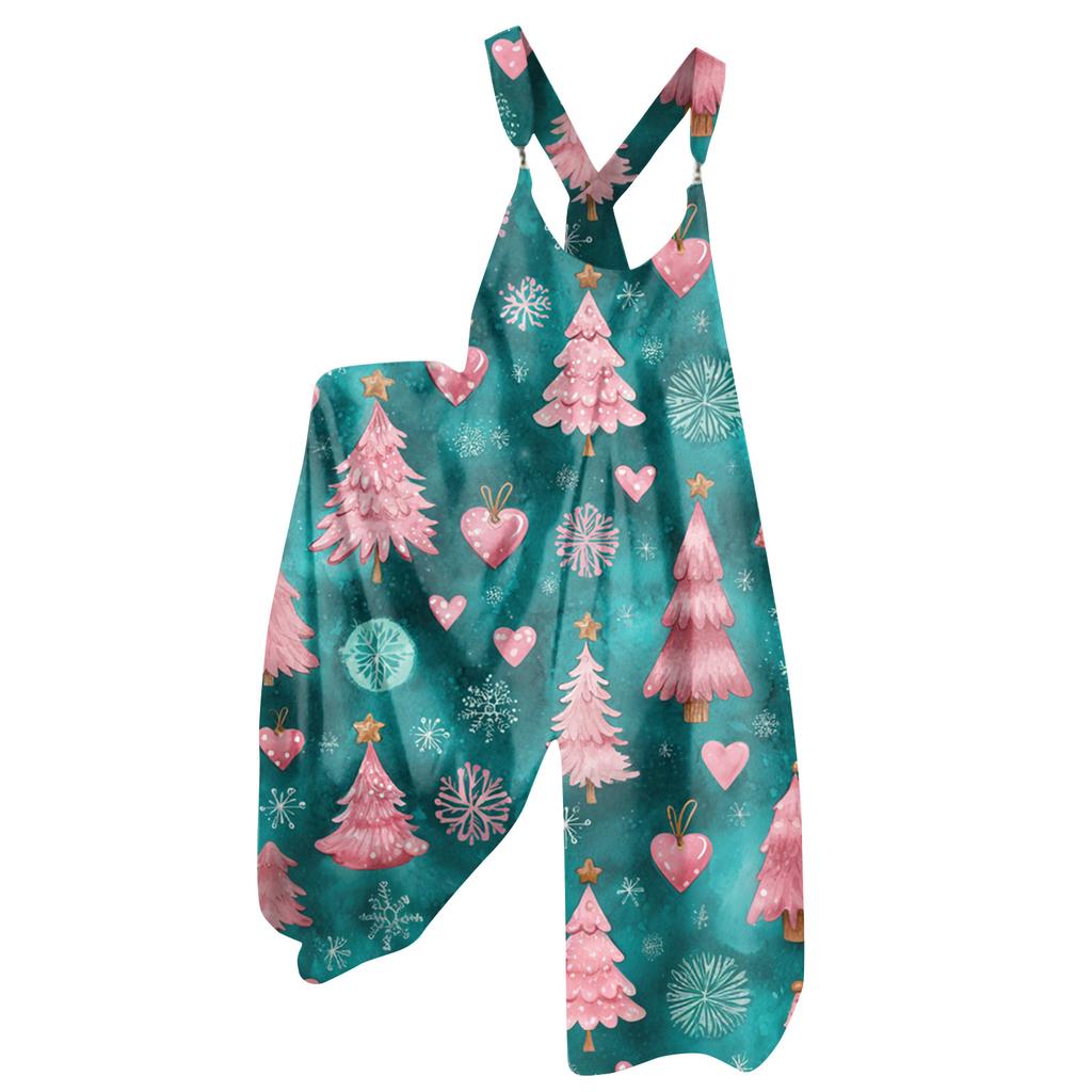 Women's Summer Overalls Floral Print Vintage Jumpsuit (Non-Adjustable Straps)