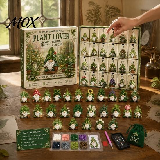 Kit di Diamond Painting Finto per Adulti Calendario dell'Avvento a Gnomo da 24 Giorni, Ornamenti Fai da Te Kit Regali per Feste di Natale, Ghirlanda da Appendere Fatta a Mano per Albero Decorazione Casa