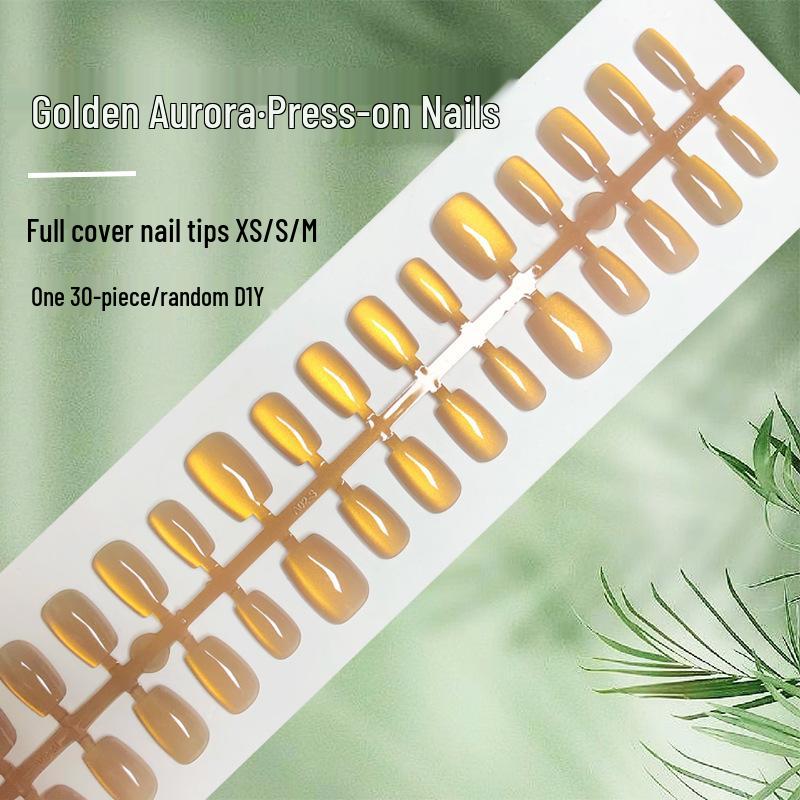 

30 штук Ярко-желтые ногти с эффектом кошачьего глаза Авроры, Короткие стилеты, Полоски для нейл-арта всех размеров