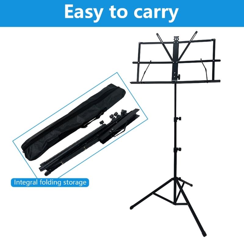 Music Stand for Sheet, Metal Sheet Music Stand Portable Adjusted Podiums Stand with Tripod Base and Sheet Music Folder