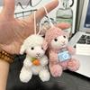 Cute Soft Plush Sheep Keychain Fluffy Straw Hat Plaid Bow 1Pcs Portable Key Ornament for Travel Backpack Decor