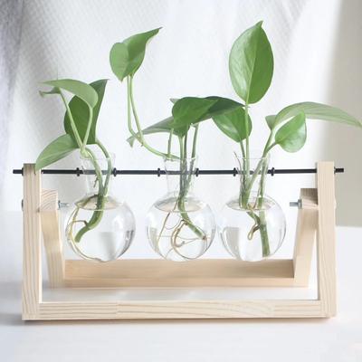 Pflanzgefäß aus Glas und Holz, Terrarium, Hydrokulturpflanze, Bonsai-Blumentopf mit Holztablett, Ornament, Home-Office, Hochzeitsdekor