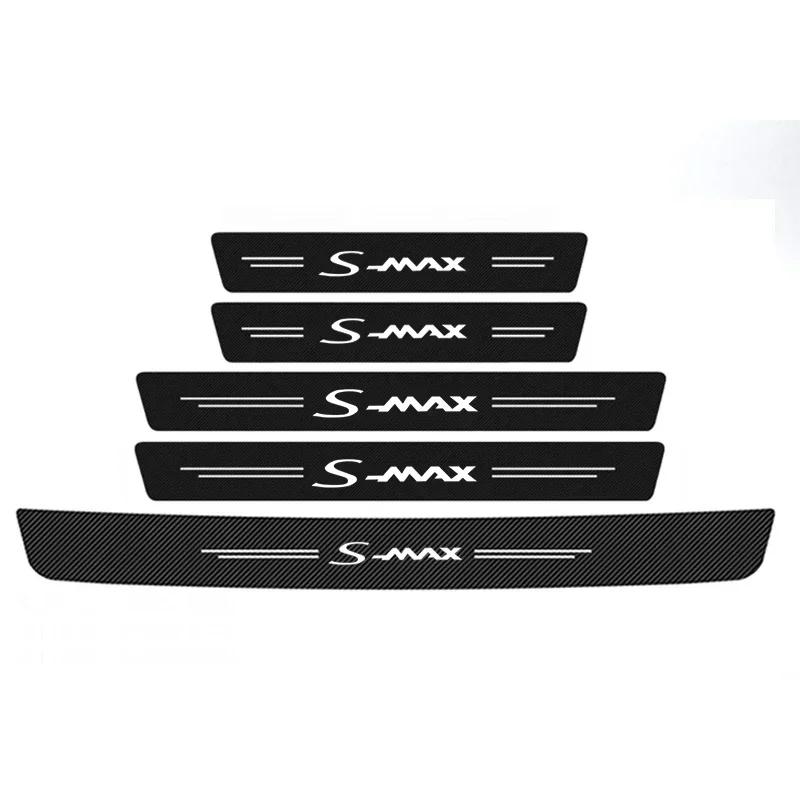 AJW1 New Carbon Fiber Car Door Sill Sticker Threshold Side Anti Scratch Sticker For Ford S-MAX Logo Waterproof Decal Car Accessories