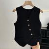 French Retro V-Neck Single-Breasted Irregular Sleeveless Slim Knitted Vest For Women