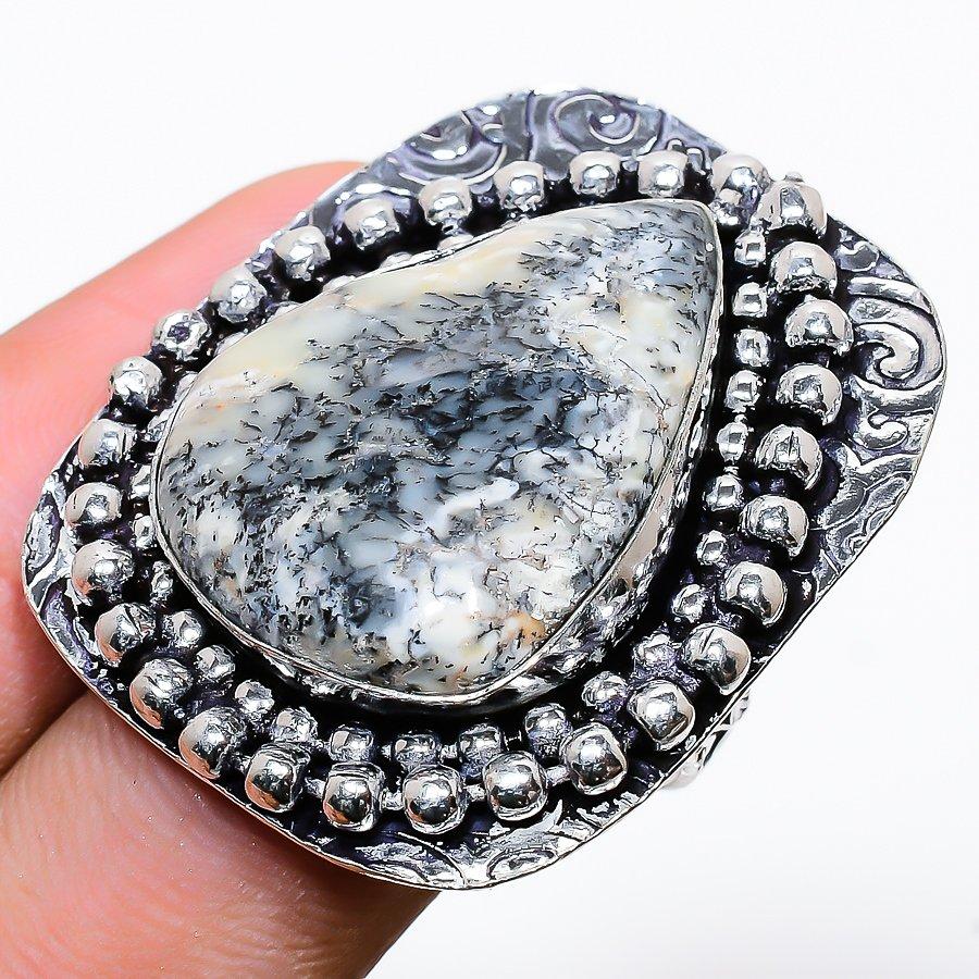 

Natural Dendrite Opal Gemstone Handmade 925 Sterling Silver Ring Size 9 f2o66